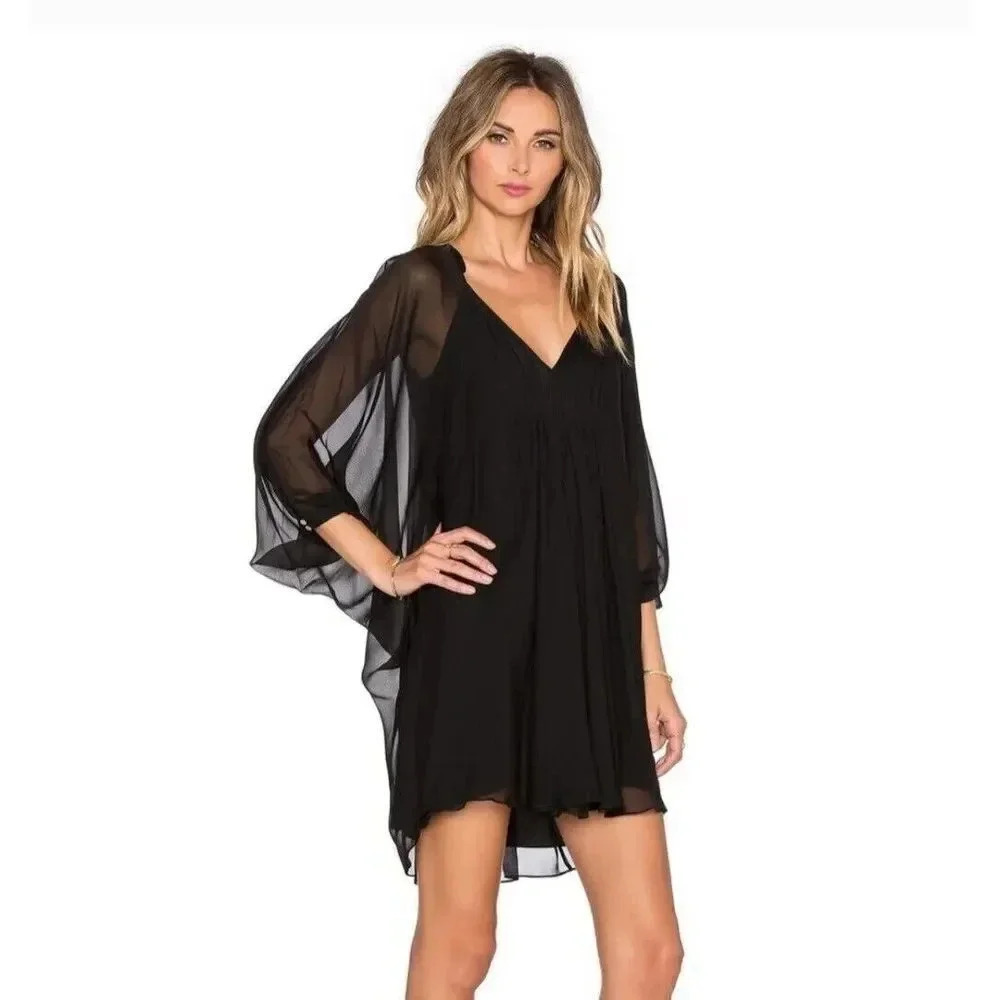 New Diane Von Furstenberg Fleurette Oversized Mini Dress Sz 0 Black Silk…